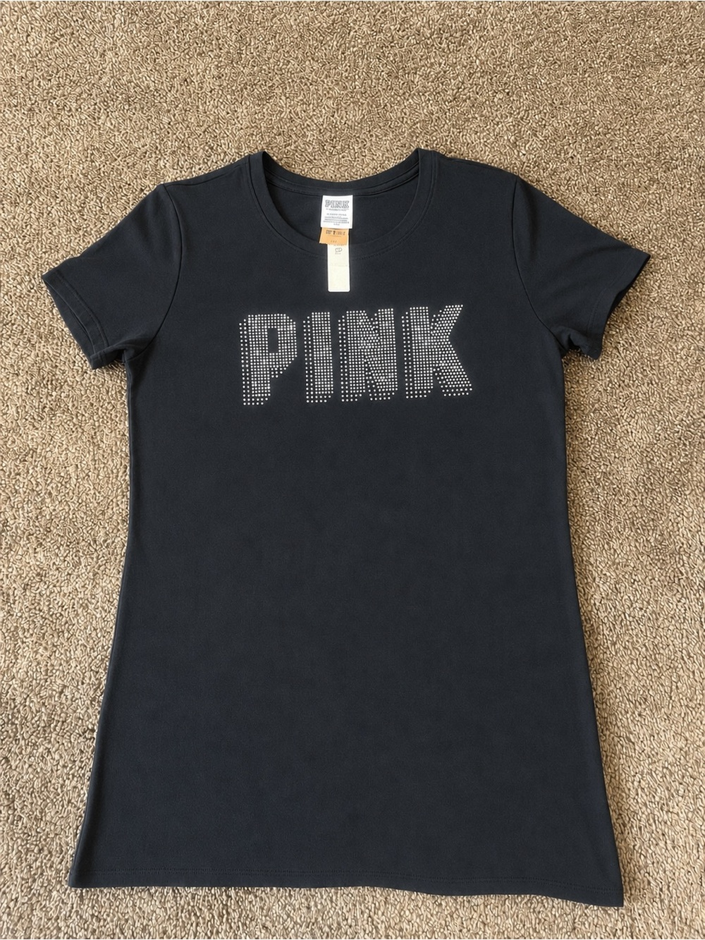 PINK Victoria’s Secret Black Rhinestone Logo Tee Size S Sparkly Graphic NWT